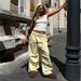 Cross-Border Yellow Wide-Leg Women, European And American Style, Autumn Low Waist Drawstring Pants, Gathered Pure_ecoleips.com