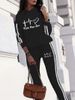 Women's European American Style Autumn Winter Casual Vacation Hooded Printed Long Sleeved Two Piece Set_ecoleips.com