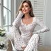 Hot-Selling New Printed Women's Autumn Homewear Cross-Border European And American Style Pajamas V-Neck Casual_ecoleips.com
