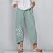 Suitable For All Seasons Summer Casual Loose Cotton Linen Butterfly Print Wide-Leg Pants For Women 3199_ecoleips.com