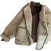 women's leather & fce bomber jacket short zipup biker coat with shearling collar (black, khaki, beige)_ecoleips.com