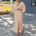 D3308 Women's Autumn New Item Loose V-neck Fashionable Sequin Slit Long Skirt Plus Size Dress_ecoleips.com