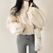 Designed Short Stand Collar Warm Shearling Coat Women, New Loose Fit Elegant Zipper Cardigan For Autumn And Winter_ecoleips.com