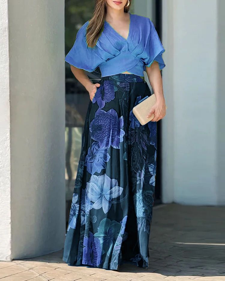 Women's Retro Tie Dye Midi Skirt Set Pleated A-Line Summer Independent Ink Wash New Style_ecoleips.com