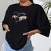 Women's Casual Black T-Shirt round Neck Short Sleeve Cotton Polyester Loose Fit Heart Print Top for Spring/Autumn Summer_ecoleips.com