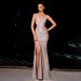 Yj24311 Summer New Sexy Split Skirt Fashion Style V-Neck Hanging Neck Fine Flash Dress For Women_ecoleips.com