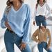 Color Matching V-neck Twist Lantern Long-sleeved Sweater Women's Clothing_ecoleips.com