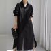 Women's Loose Cotton Linen Shirt Dress Long Irregular Cardigan_ecoleips.com