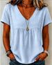Women's Lace V Neck Pullover Top Solid Color Casual Short Sleeve Shirt American Style Summer New Arrival_ecoleips.com