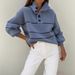 Women's Clothing Casual Color-Block Neck Pullover Sweater - Soft Acrylic Blend, Loose Fit, Long Sleeve, Comfortable Daily Wear_ecoleips.com