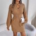 Real Shot 2025 Autumn Winter Solid Color Braided Hollow Lantern Sleeve Bodycon Sweater Dress Independent_ecoleips.com