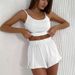 Women's Casual Knitted Pajama Suit Breathable Skin Friendly Suspender Top with Split Shorts Two-Piece Set_ecoleips.com