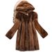 Luxury Faux Mink Fur Coat Women's Hooded Long Jacket Winter Fashion Outerwear Elegant Casual Deep Brown_ecoleips.com