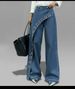 Women's Clothing Women's Casual Denim Pants Straight Leg Wide Leg Pants Irregular Butt Flap Eyelet Solid Color_ecoleips.com