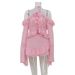 Off-Shoulder Ruffle Sleeve Top & Flared Mini Skirt Set – Summer Feminine Outfit (Pink/White, Pure & Flirty Aesthetic)_ecoleips.com