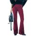 K Women's Pure Color High-waist Slim-fit Flared Pants With Elastic Waist; Casual Pants. No Bag_ecoleips.com