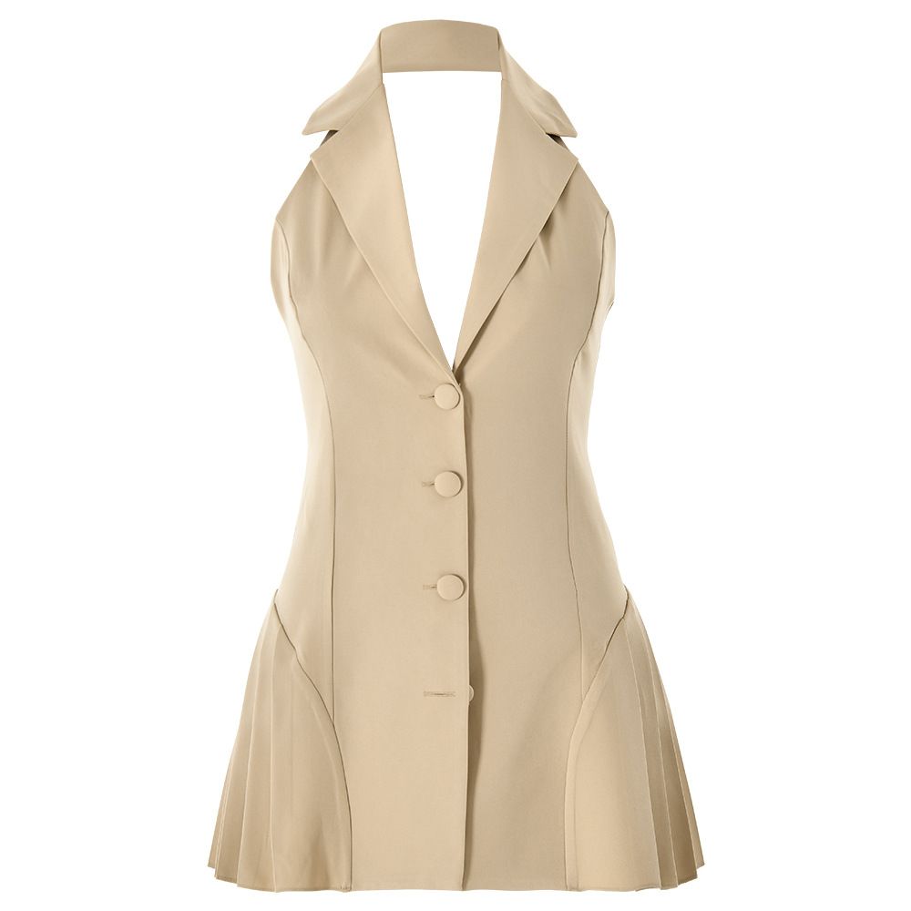 Sexy Elegant Women Halter Neck Bodycon Dress Deep V Neck Open Back Design Sleeveless Slimming Tight Club Party Dress_ecoleips.com