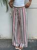 Women's Fashionable Loose Striped Wide Leg Pants Drawstring Elastic Waist Casual Floor Length Trousers European American Style_ecoleips.com