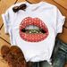 New European And American Cross-border Colorful Lips Cute Simple Plus-size Women's White Regular Shoulder Short-sleeve_ecoleips.com