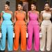 Women's Sleeveless Top & Wide-Leg Pants Set – Breathable Polyester-Blend Lounge To Office Outfit – Stretchy Comfort For Summer_ecoleips.com