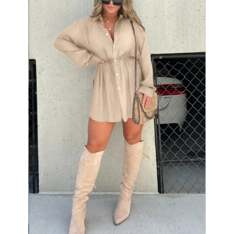 Autumn Fashion: Wholesale Of Solid-Color Long-Sleeved Shirt Dresses_ecoleips.com