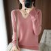 K V-neck Loose Knit Sweater For Women's New Style, Versatile Sweater For Outerwear, Solid Color Long Sleeved Thin Style, Stylish Top_ecoleips.com