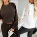 Elegant Lace Trim Round Neck Long Sleeve Blouse For Women - Breathable Polyester Blend, Classic Solid Colors (White, Black), S-XXL_ecoleips.com