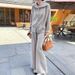 Knitted Suit Women's Autumn Collegiate Style Slimming Casual Temperament Fashionable Wide-Leg Pants Sweater Cardigan Two_ecoleips.com