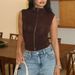 Women's Summer Solid Color Semi High Neck Button down Pleated Slim Fit Vest Cross Border European American Style Clothing_ecoleips.com