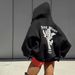 Women's Oversized Zip-Up Hoodie With Back Print - Fall Streetwear Pullover, Sweet & Edgy Style, Comfortable Fleece Lining_ecoleips.com