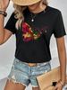 Women's Casual Black T-Shirt round Neck Short Sleeve Butterfly Print European American Style Sportswear Top for Summer_ecoleips.com