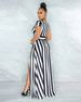 Women's Fashion Dress With Striped Design And Split Front_ecoleips.com