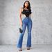 European And AmericanRipped Micro-La Women's Jeans Slim-fit Slimming High Waist Elastic Pants_ecoleips.com