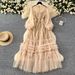 Elegant Long Sleeve Embroidered Mesh Dress With Sequins & 3D Lace For Women - Slim Fit Formal Gown_ecoleips.com