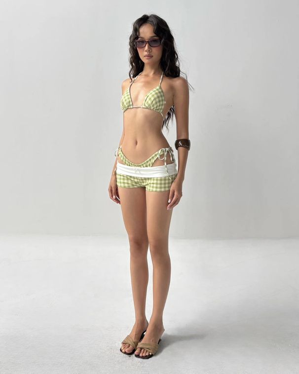 Women's Summer Plaid Polka Dot Bikini Set Sweetheart Halter Neck Strap Two Piece High Waist Swimwear for Resort_ecoleips.com