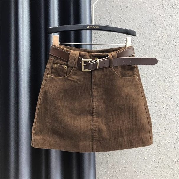 Women's Corduroy Midi Skirt High Waisted Slimming Petite A-Line Bodycon Mini Skirt for New Spring Autumn Versatile Style_ecoleips.com