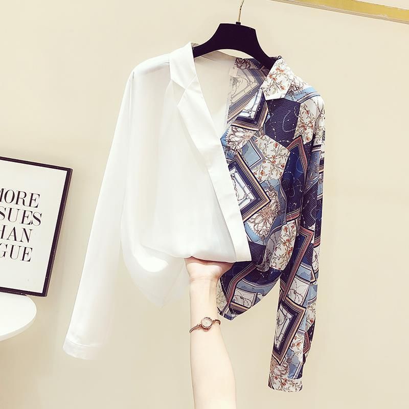 Women's Elegant Color Blocked Collar Shirt Hong Kong Style Chiffon Top Unique Design Early Spring New Fashion_ecoleips.com