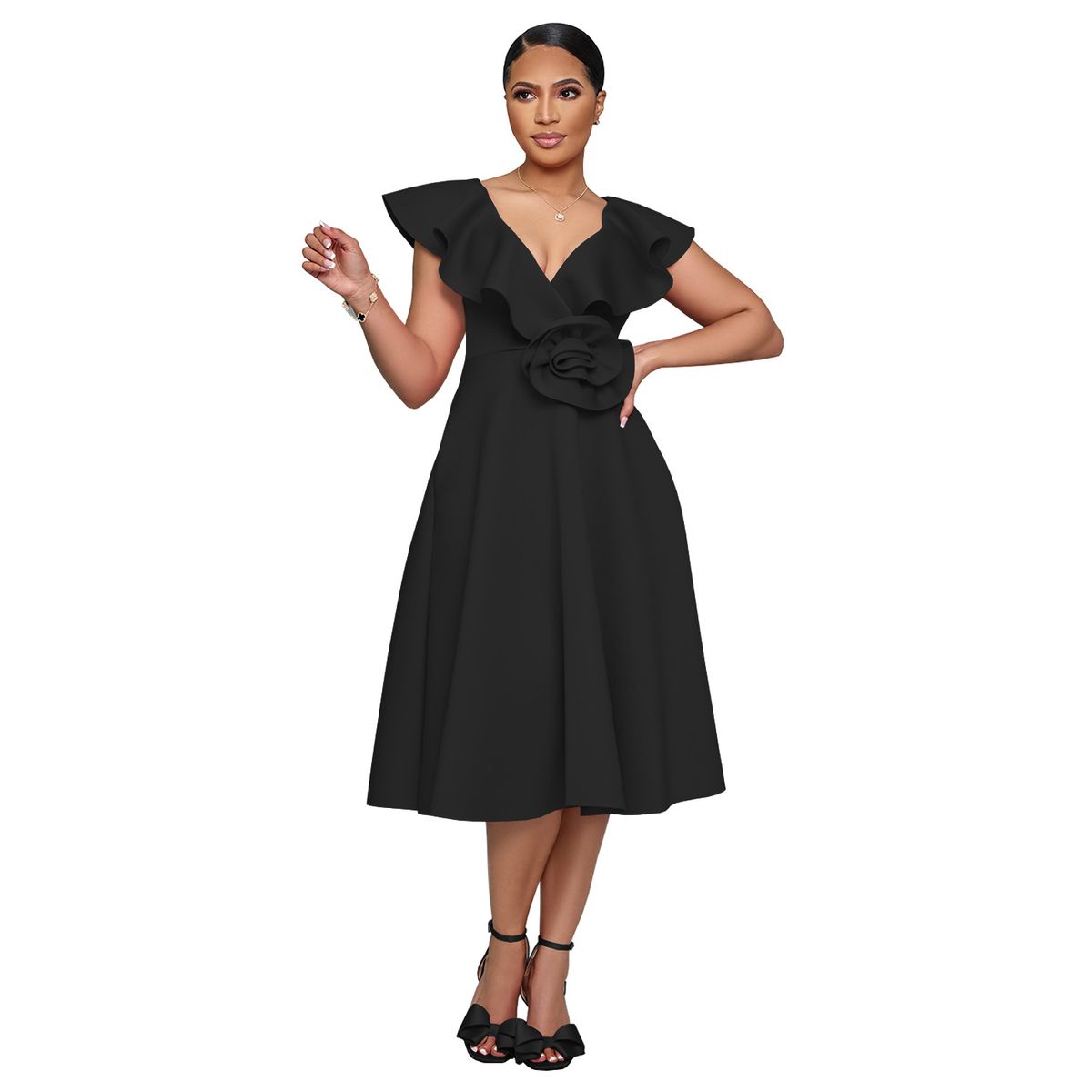 Women's Clothing Elegant High Waist Ruffled Banquet Dress_ecoleips.com