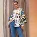 Women's Graffiti Print Cardigan Shirt Turn Down Collar Lantern Sleeve European American Style Personalized Clothing Top_ecoleips.com