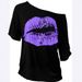 Women's Clothing 80s Modal Print Lip Print Off-Shoulder Halloween Costume T-Shirt Regular Fit_ecoleips.com