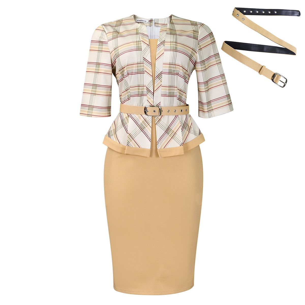 Women's Clothing Elegant Wrap Hemline Dress With Belt | Fall Women's Office Dress | Stretch Polyester Bodycon Midi Dress_ecoleips.com