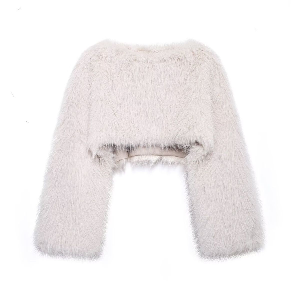 Faux Fur Cropped Jacket Women's Winter Fashion Short Coat Streetwear Chic Black White Vegan Fur Oversized Fit_ecoleips.com