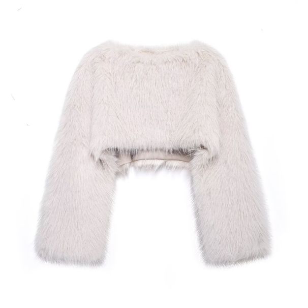 Faux Fur Cropped Jacket Women's Winter Fashion Short Coat Streetwear Chic Black White Vegan Fur Oversized Fit_ecoleips.com
