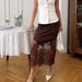 Talenza Vintage Lace Skirts Women Brown Lace Patchwork See-Through Maxi Skirts Sexy High-Waisted Fitted Party Looks Female Skirt_ecoleips.com