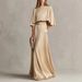 Women's Satin Peplum Dress Set – Timeless Elegance With Flutter Sleeves For Spring & Fall_ecoleips.com