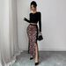 European And American Cross-border 2026 New Leopard Print Patchwork High-waisted Slim-fit Bodycon Skirt With Slit_ecoleips.com