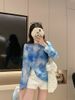 Recommended~ Korean-Style Blue Tie-Dye Printed Long-Sleeve Top With Chest Pads For Women, Suitable For Early Autumn_ecoleips.com
