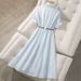 Women's Clothing Summer Short Sleeve Mid Length Dress Lapel Waist Slimming Shirt_ecoleips.com