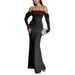 Women's Clothing Autumn Winter European Style Off The Shoulder Dress Elegant Slim Fitting Evening Gown With Powder Sprinkled Mesh_ecoleips.com