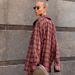 Autumn And Winter Retro American Red Checkered Shirt For Women's Casual Design, Loose Checkered Long-Sleeved Shirt_ecoleips.com